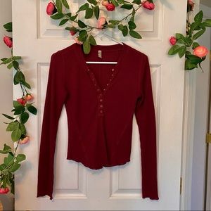 Free People Pomegranate Henley Top - Size S